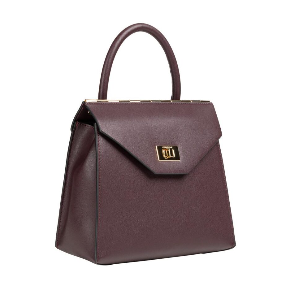 Cerruti I88I Women's Satchel Bag in Calfskin Leather - Burgundy