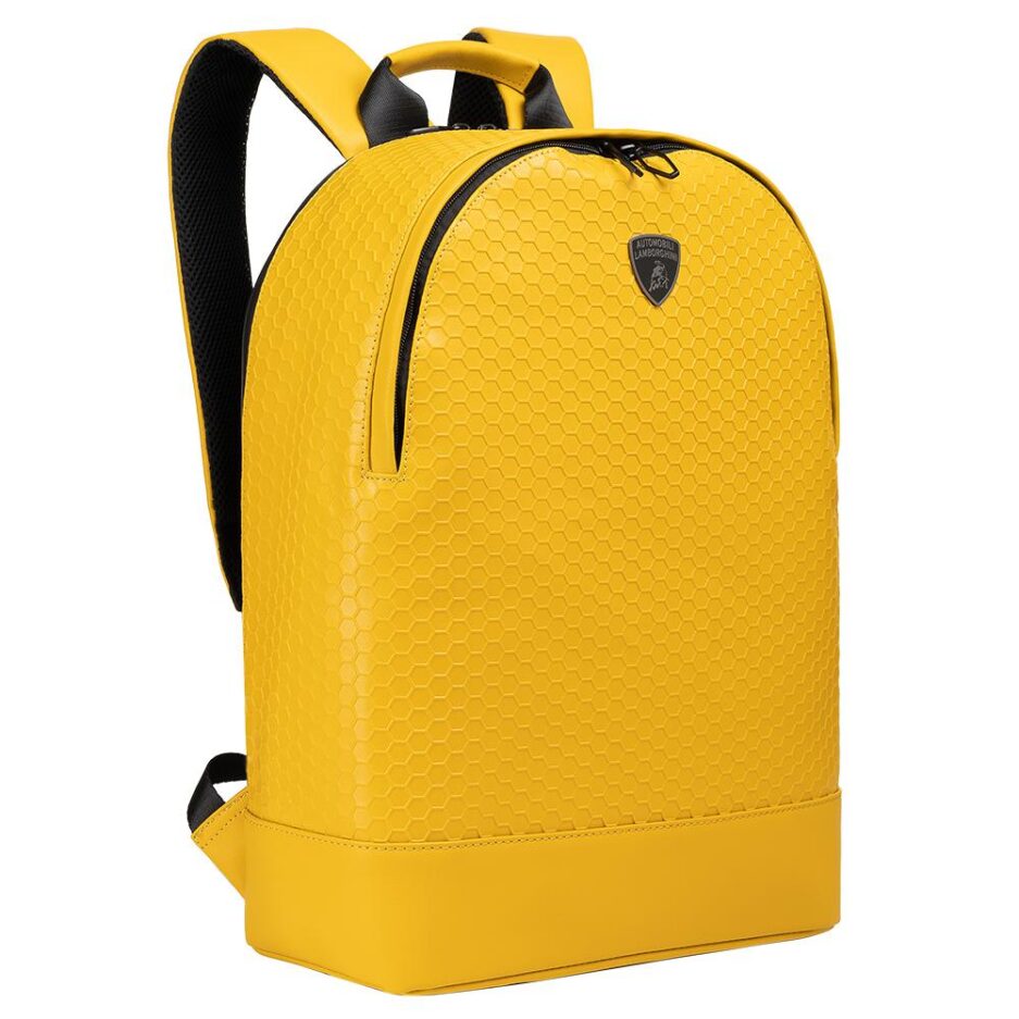 Lamborghini Mens Leather Backpack in Yellow